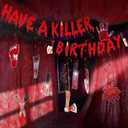 3 x Funnlot Have a Killer Birthday Decorations,5PCS Pre-Assembled Halloween Banner Horror Scary Halloween Birthday Party Decorations Supplies with Backdrop Knife Hanging Decor