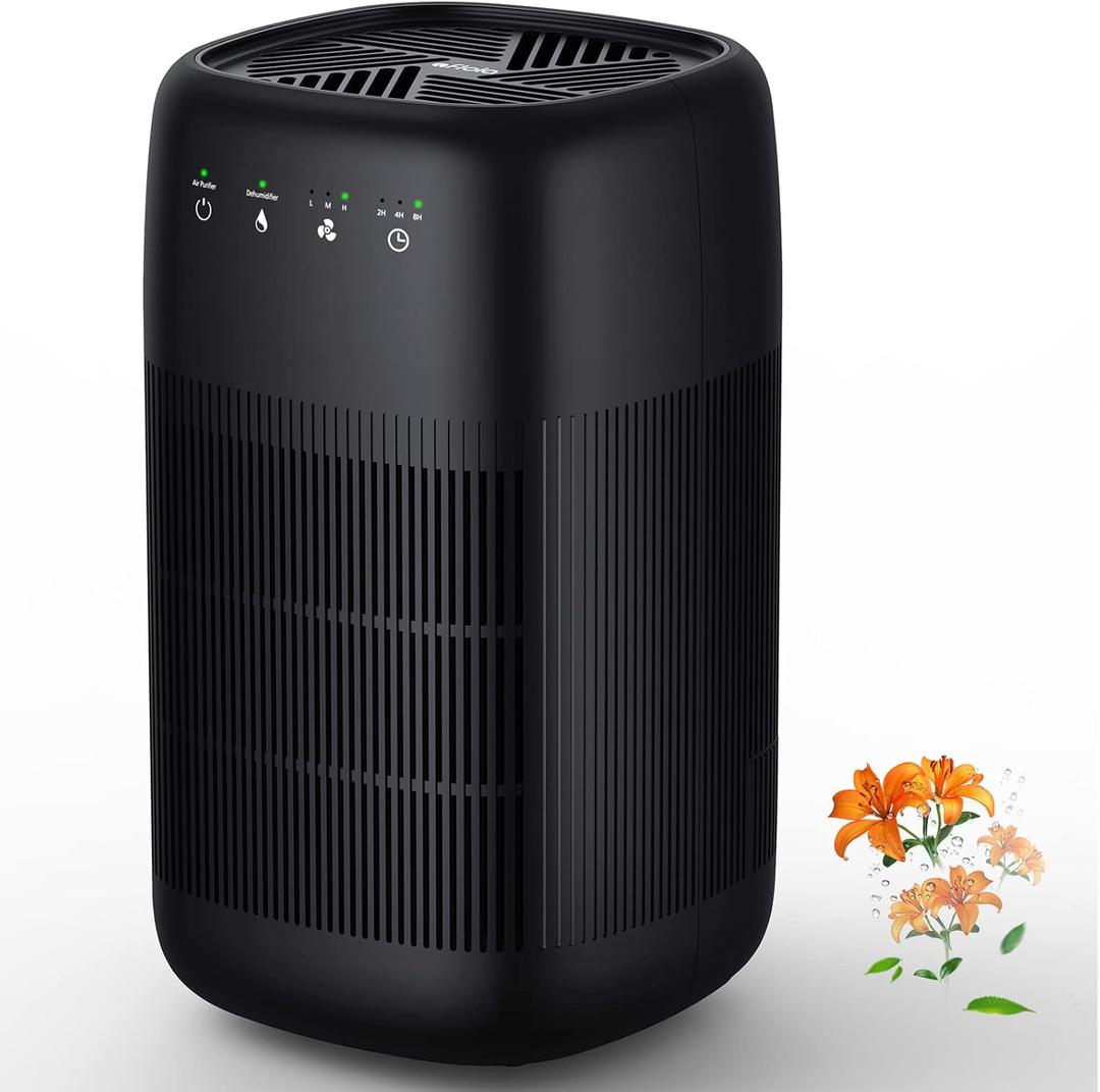 Afloia Air Purifier and Dehumidifier in 1, Air Purifier with Efficient Filter, Small Dehumidifier Combined with Air Cleaner, Remove Pet Odors Dust Smoke for Home, Bedroom, Bathroom (Black)