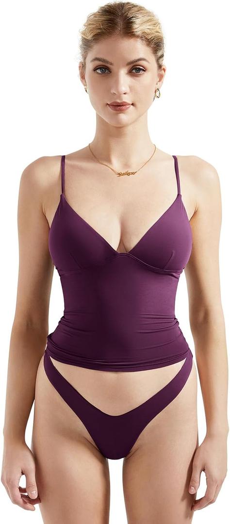 SUUKSESS Women Sexy Deep V Neck Sleeveless Fitted Basic Tops Y2K Tank Top Cami (Small)