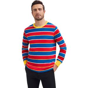 Adult Men's Cosplay Costume Streetwear Collection Long Sleeve Striped T-Shirt for Halloween (Red, L)