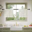 Anmao Vintage Lace Kitchen Curtains 18 Inches Long 2 Panels, Romantic Semi Sheer Floral Over Sink Lacy Cafe Curtain, Elegant Window Short Small Drapes, 55W x 18L, Ivory White