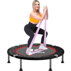 K KENSONE 40" Mini Flodable Spring Rebounder Trampoline for Adults, Small Exercise Trampoline for Indoor Workout and Fitness, Purple Resistance Band Included, Max Load 330 LBS