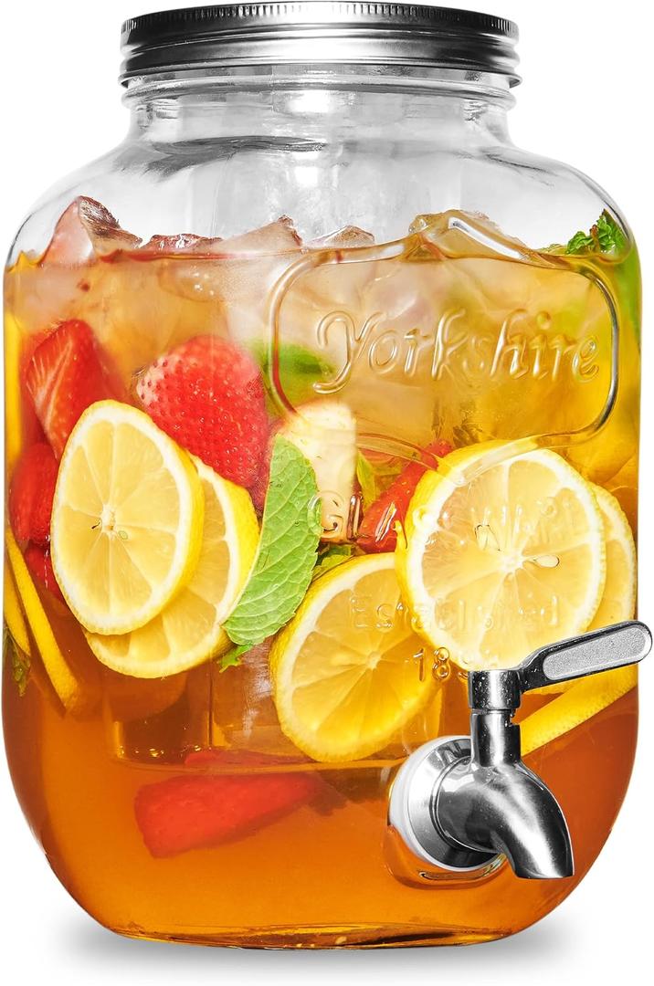 FineDine Glass Drink Dispenser for Fridge - 1 Gallon Water, Laundry Detergent, Juice or Beverage Dispenser for Parties with Spigot - Serveware for BBQ, Picnic, Pool Party and Social Events