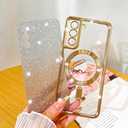 Fiyart Designed for Samsung Galaxy S21 Case,Compatible with MagSafe Love Heart Plating Camera Protection Clear Glitter Magnetic for Women Girls Shockproof Phone Cover Bumper 6.1"-Gold