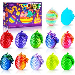 12PCS 3D Dragon Eggs with Dragon Inside, Easter Basket Stuffers Mini Easter Egg Set Articulated Unique Easter Basket Essentials for Adults Kids