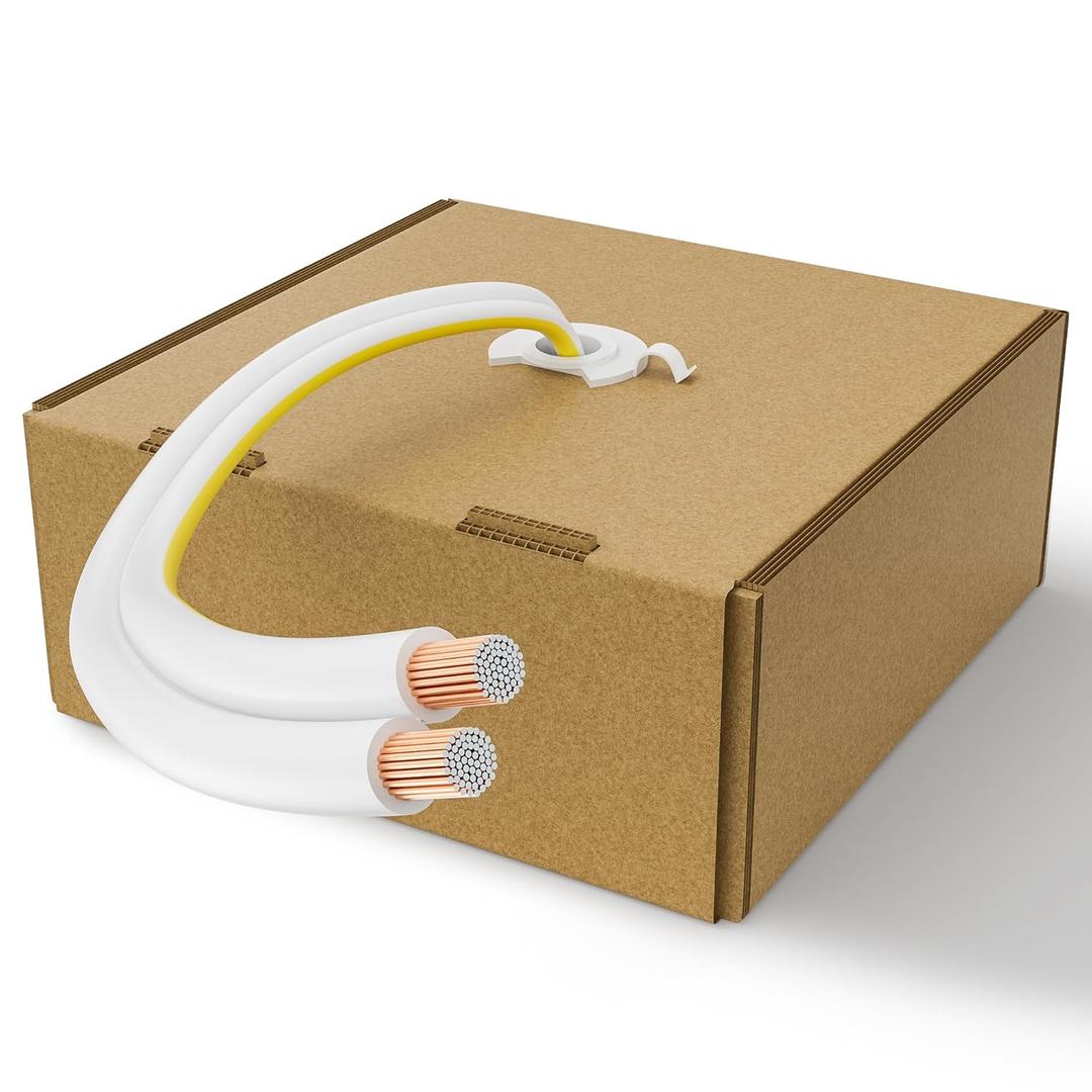 14AWG Speaker Wire 150 FT, 14/2 Gauge Audio Speaker Wire, for Car Speakers Stereo, Home Theater, Automotive Wire, White Jacket with Yellow Polarity Marker, CCA, 2 Conductors Electrical Wire