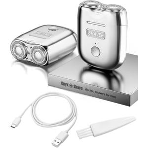 Onyx Shaver Mini Dual Head Rotary Electric Razor for Men Portable Travel Shaver USB C Rechargeable Wet or Dry Use Lightweight Pocket Size Electric Shavers for Men Two Speed Easy Clean Detachable Head