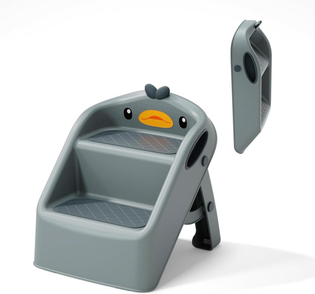 [Ellniges] Child's Step Stool for Bathroom, Multi-Purpose Folding Footrest with Non-Slip Surface, Perfect for Toddlers and KidsEasy to Store (Dark Gray)
