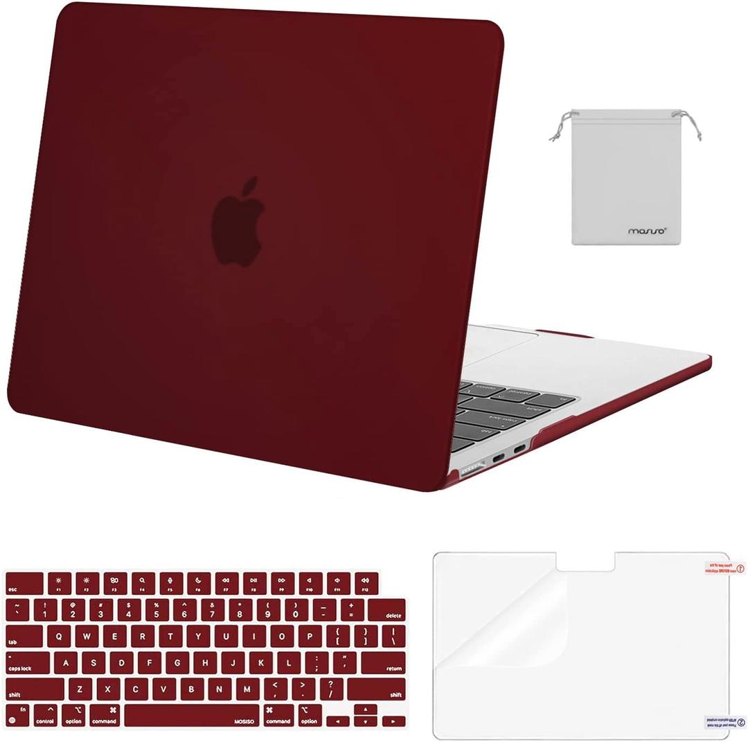 MOSISO Compatible with MacBook Air 13 inch Case M5 2026 M4 2025 M3 M2 2024-2022 A3449 A3240 A3113 A2681,Hard Shell&Keyboard Cover&Screen Film&Pouch for MacBook Air 13.6 inch Case, Burgundy