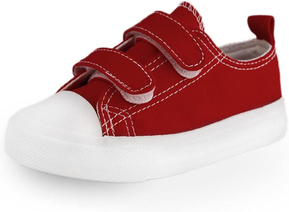 Toddler Boys and Girls Low Top Canvas Adjustable Strap Sneakers (6.5 Narrow Toddler, Red)