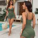 Blooming Jelly Womens Mesh One Piece Swimsuit Modest Tummy Control Bathing Suit Twist Front Swim Dress Swimwear 2026 (Green, XL)