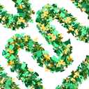 50FT St. Patrick's Day Tinsel Garland Shamrock Hat Green Gold Metallic Tinsel Twist Garland for Irish Saint Patricks Day Party Home Decor Indoor Outdoor Decoration