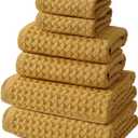SK Studio 6 Piece Waffle Bath Towel Set, Cotton Hotel Large Absorbent Quick Dry with 2 Towels, 2 Hand Towels, 2 Washcloths for Spa Yellow