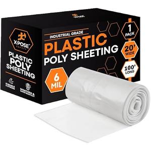 Xpose Safety Clear Plastic Sheeting – 20' x 100' Roll – Heavy Duty 6 Mil Poly Sheet – Waterproof, Dustproof, Vapor Barrier – for Construction, Painting, Industrial Use