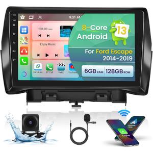 [8 Cores 6+128G] Android Radio for Ford Escape 2014-2019, 9'' HD Touchscreen for Escape with CarPlay Android Auto, 5GHz WiFi, Bluetooth 5.0, 32EQ, 1280 * 720, GPS Navigation + Backup Camera