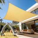 ColourTree Heavy Duty 16' x 16' Beige Square Sun Shade Sail, Commercial Grade UPF50 Canopy, Reinforced Corners & Edges, 260 GSM Fabric Heavy Duty - (We Make Custom Size)