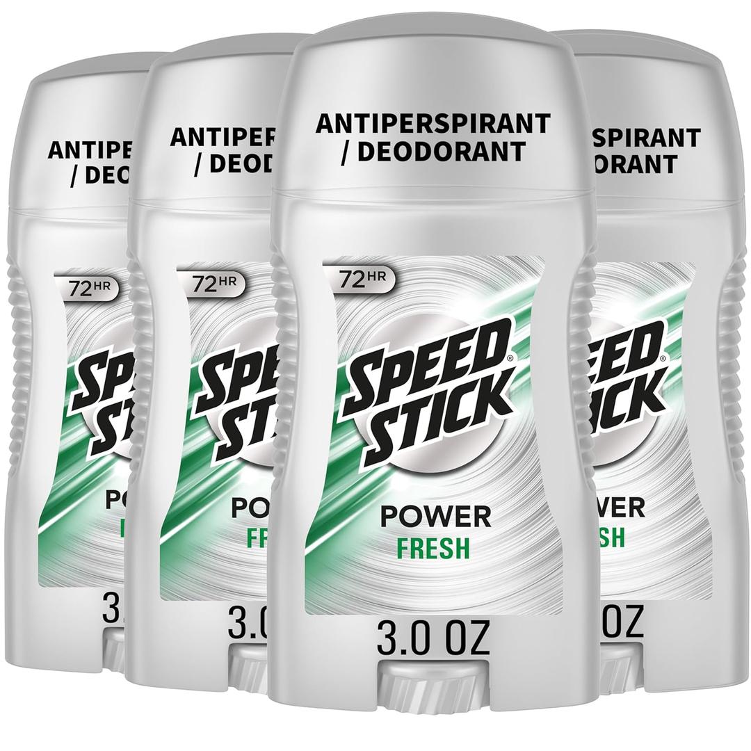 Speed Stick Power Antiperspirant Deodorant for Men, 72 HR Sweat & Odor Protection, Fresh Scent, 3.0 oz Stick (4 Pack)
