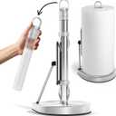 Stainless Steel Paper Towel Holder with Tension Arm and Spray Pump  One-Handed Tear, Smart Traction System, Heavy Duty Suction Cups, Weighted Base, Kitchen Towel Dispenser for Countertop Use (Silver)