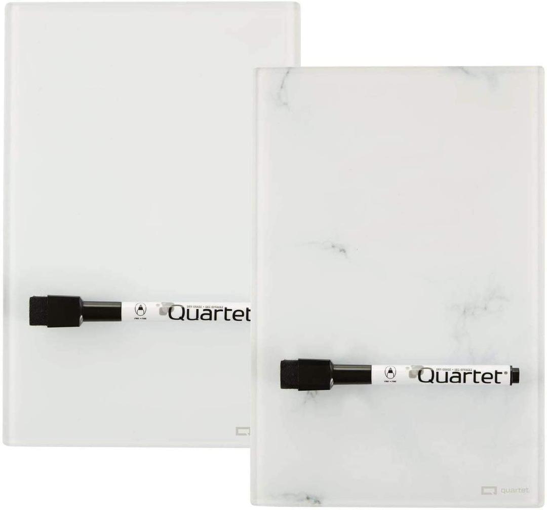 Quartet Glass Desktop Notepad, 9" x 6", Whiteboard, Dry Erase Surface, Marble/White,2 Pack (GDP96)