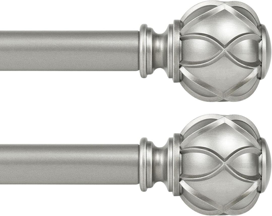 KAMANINA 2 Pack Curtain Rods for Windows 48 to 84 Inch, Antique Silver Heavy Duty Curtain Rod Adjustable, 7/8 Inch Single Decorative Drapery Rods 32 to 86 Inch(2.6-7.1Ft), Netted Texture Finials