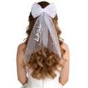 Bride to Be Embroidered Hair Bow Veil with Pearls for Bachelorette Party, White Hair Clip Bow Veil Engagement Accessory Bride Gift for Women