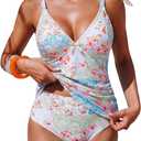 ZAFUL Women's 2 Pieces Tankini Swimsuits V Neck Tummy Control High Waisted Bikini Swimsuits (XL)