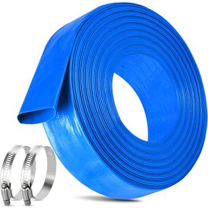 1.5 IN x 60FT Pool Backwash Hose Heavy Duty Drain Discharge Double PVC Layflat Hose with 2 Clamps, Weatherproof Burst Resistant for Water Transfer, Sump Pump, Pool Filter, Pool Drain (18.3M, Blue)