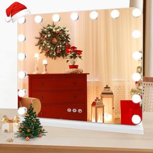 SLIMOON Hollywood Vanity Mirror with Lights, 17 Dimmable LED Bulbs 3 Color Lighted Makeup Mirror with Detachable 10X Magnification Mirror, Tabletop or Wall-Mounted, Touch Control