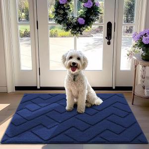Indoor Doormat, Front Back Door Mat Rubber Backing Non Slip Door Mats 32”x40” Absorbent Resist Dirt Entrance Doormat Inside Floor Mats Rug for Entryway Machine Washable Low-Profile (Navy Blue)