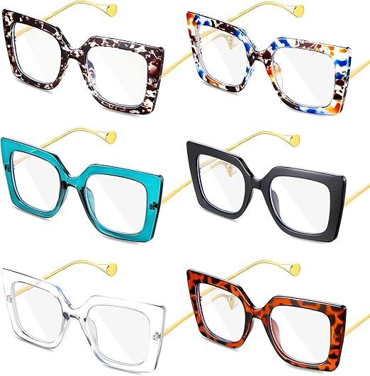 Kingdder 6 Pack Oversized Blue Light Glasses for Women Square Blue Light Blocking Glasses Stylish Computer Reading Eyeglasses