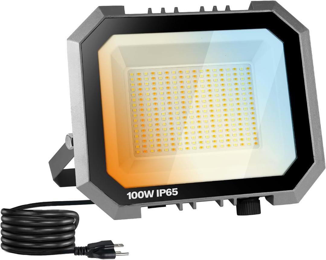 Leddictive 1 Pack LED Flood Lights Outdoor, 3CCT 3000/4000/6000K Selectable 100W 10000LM Floodlight Outside Work Light with 5.9FT Plug, IP65 Waterproof LED Flood Light for Garage, Yard, Lawn, Garden