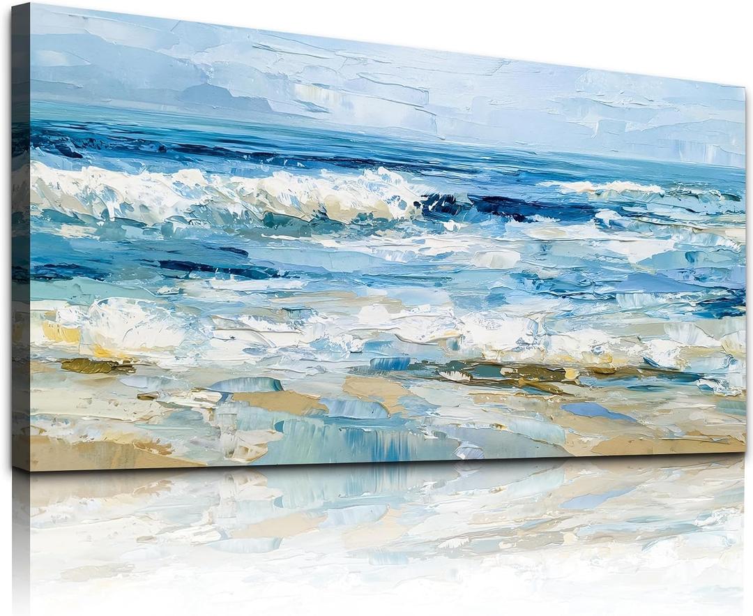 WLWBINTING Beach Wall Art Large Abstract Art Wall Art For Living Room Bedroom Ocean Painting Wall Decor Canvas Prints Abstract Beach textured Pictures Modern Office Home Decor Artwork Ready To Hang, 48"L x 24"W