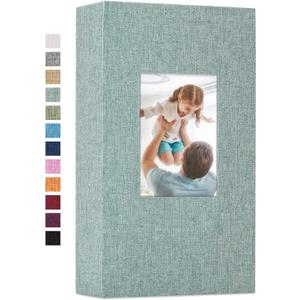 Vienrose Linen Photo Album 300 Pockets for 4x6 Photos Fabric Cover Photo Books Slip-in Picture Albums Wedding Baby Green