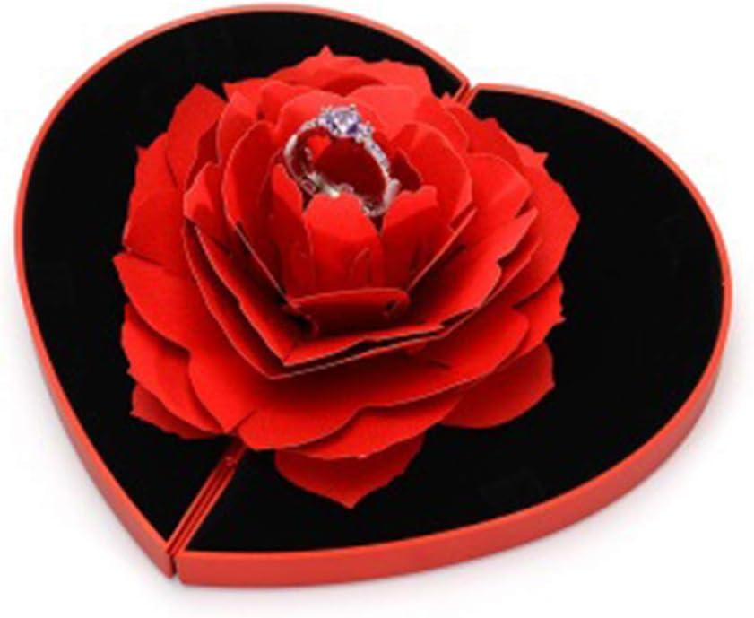 wonuu Engagement Ring Box,Ring Rose Box Surprise Jewelry Storage Holder for Woman as Proposal Engagement Wedding Ring Jewelry Gift ect. (Heart Shaped-Red)