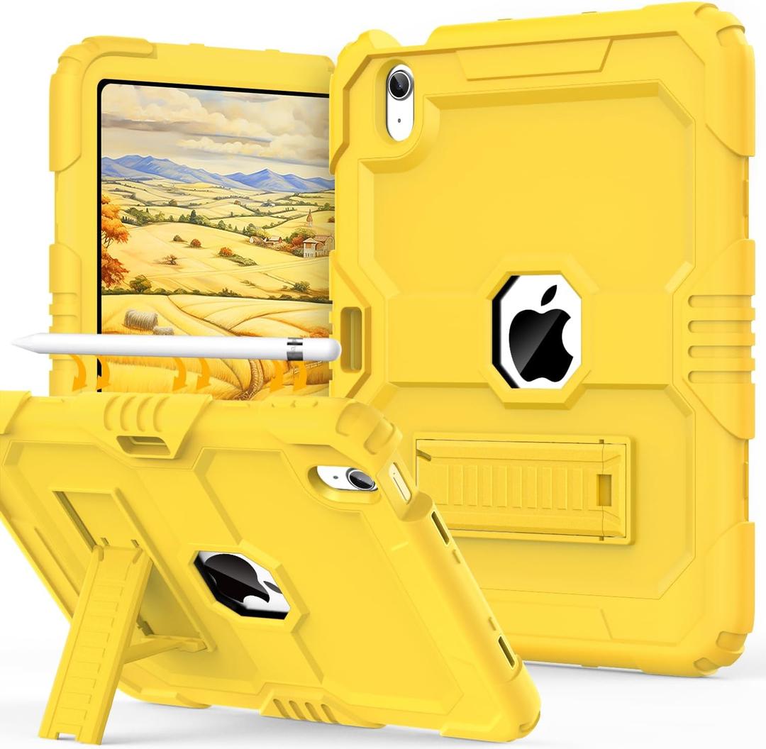 OKP Case for iPad (A16) 11th Generation 11 Inch 2025/ iPad 10th Generation 10.9'' 2022, Heavy Duty Shockproof Rugged i Pad 11/10 th Gen Protective Cover with Pencil Holder/Stand, Yellow
