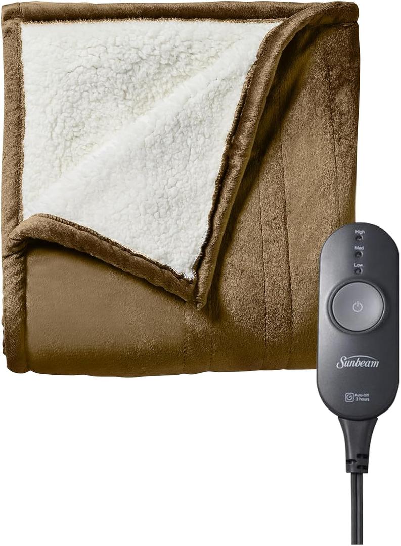 Sunbeam Royal Mink Sherpa Honey Heated Personal Throw Blanket Cozy-Warm Adjustable Heat Settings