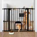 Babelio Upgraded Baby Gate with Cat Door, 29-43" Auto Close Durable Dog Gate for Stairs, Doorways and House, Easy Walk Thru Safety Gate with Pet Door Includes 4 Wall Cups, Black (29-43" Wide, 30" Tall)