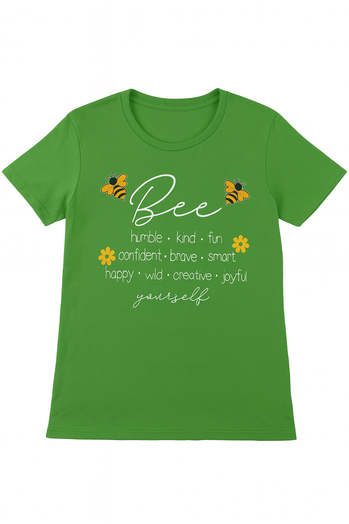 Bee Happy Kind Brave Humble Smart Positive Bumblebee Womens T-Shirt Color/Grass Green, Large 