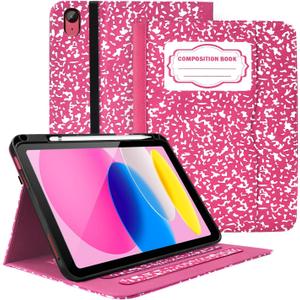 Case for iPad 11th Generation (A16) 11-inch 2025, for 10th Generation 10.9'' 2022, PU Leather iPad 11/10 th Gen Cover with Multi-Angle Viewing, Pencil Holder, Pocket, Composition Book-Pink