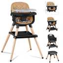 Babyliebe Baby High Chair, 8 in 1 Convertible Wooden High Chair for Babies and Toddlers, Converts to Booster Seat, Toddler Chair & Stool, with Removable Double Tray, Adjustable Legs & Footrest (Brown)