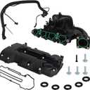 Engine Valve Cover and Intake Manifold Kit with Valve Tube, Compatible with 2012-2020 Chevy Cruze Sonic Trax Buick Encore 1.4L, Replacement for 55573747 615-380 25193343