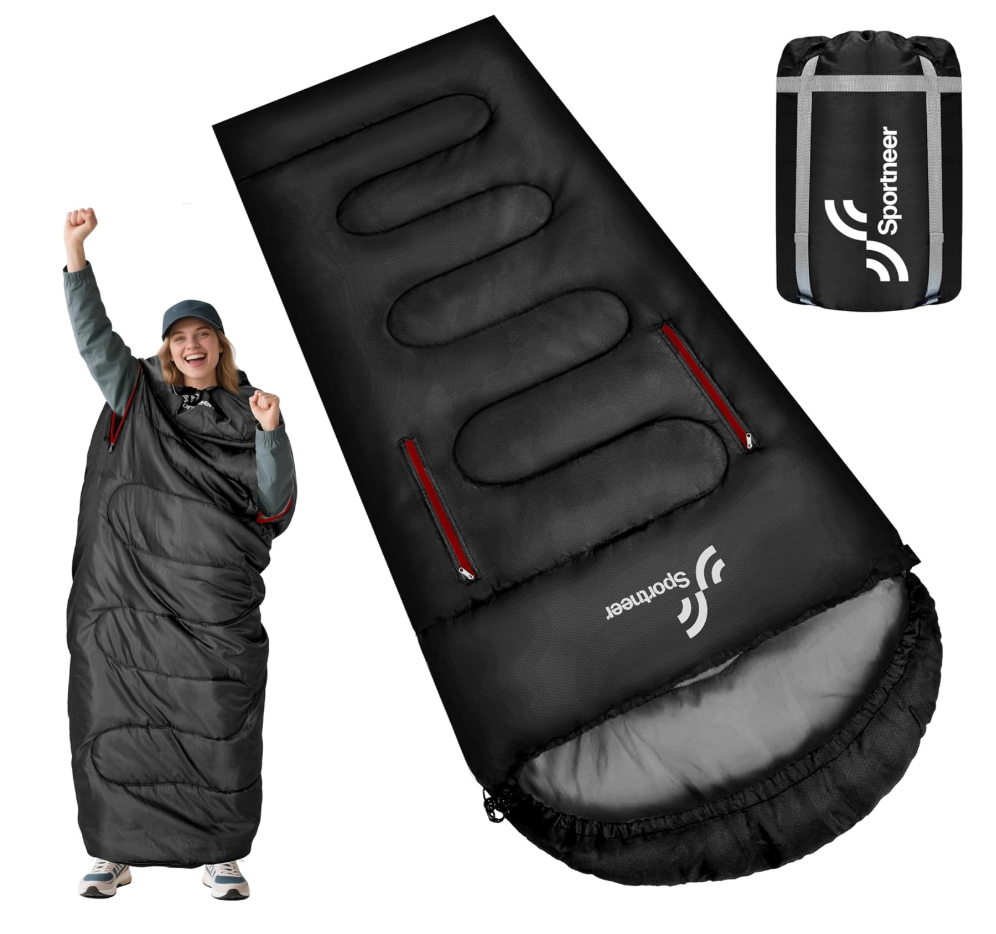 Sportneer 0 Degree Wearable Sleeping Bag for Adults & Kids – Walkable with Arm Zippers, Waterproof & Warm to 32°F, Compact for Camping, Stadiums, Travel, Backpacking & Car Use