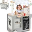 Wooden Food Truck Playset for Kids, Pretend Play Kitchen with Serving Window, Chalkboard Menu, Bell & Role Play Accessories, Imaginative Food Cart Toy for Boys and Girls Ages 3+