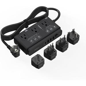 220V to 110V Converter, TESSAN Travel Voltage Converter with 4 USB Ports (1 USB C), 3 AC Outlet and EU UK AU IT Universal Travel Adaptor, Step Down Transformer Power Outlet Adapter Combo Black