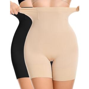 SIMIYA Shapewear Tummy Control Shorts for Women, 5-IN-1 Body Shaper High Waisted Girdle Boyshort Slip Short for Under Dresses (Large, Nude+black)