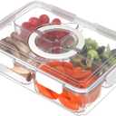 Taiuloo Divided Serving Tray with Lid & Handle, Airtight 4 Compartment Snackle Box Charcuterie Container, Fridge Organizer Bins, Food Storage Container Veggie Tray for Snack, Fruit, Candy, Nuts