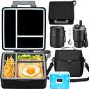 Pawtong Lunch Box Set with Bento Box Container, 17OZ Stainless Steel Food Soup Thermo, Kids Water Bottle & Portable Insulated Lunch Bag Leakproof, Hot/Cold Retention for School, Travel (Black)