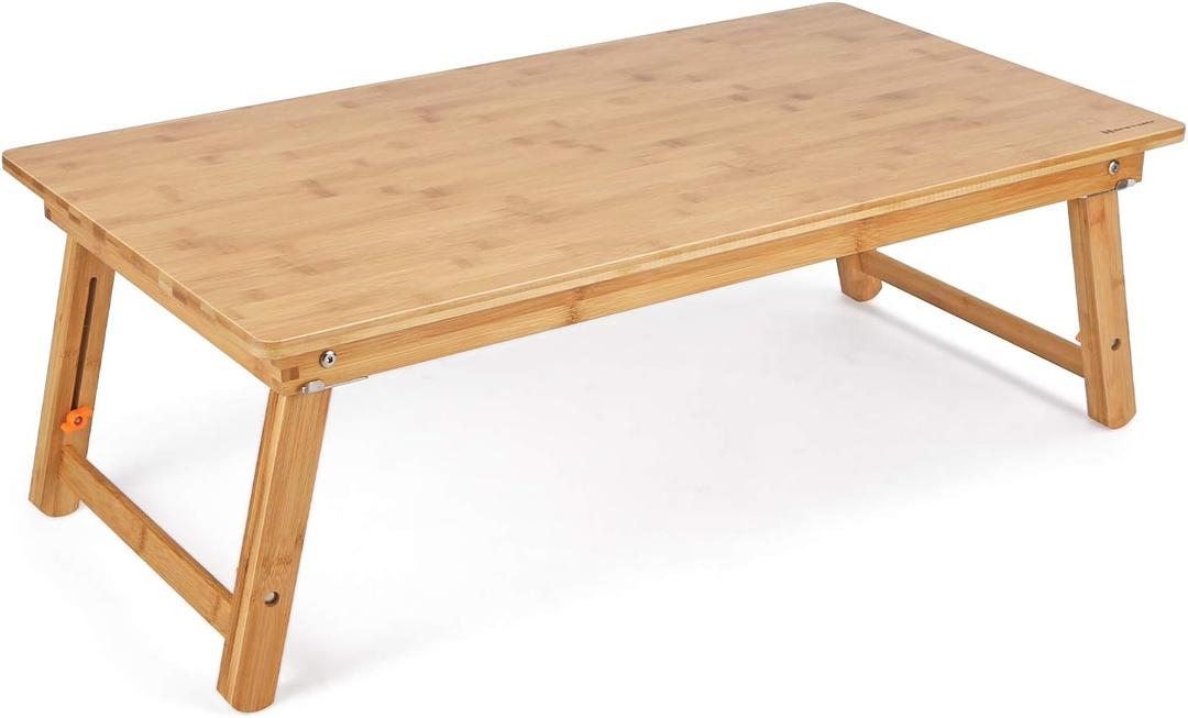 Large Size Floor Desk Nnewvante Floor Table Tray with Folding Legs Adjustable Low Coffee Table for Breakfast Serving Tray Gaming Writing 33.5x17.7in (Bamboo)