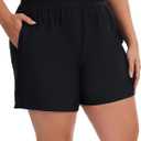 Women's Plus Size Swim Shorts High Waisted Bathing Suit Bottoms Long Swimsuit Board Short Tankini Trunks with Pocket (2XL, Black)