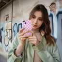 Magnetic for iPhone 13 Case, Cute Checkerboard Checkered Pattern Aesthetic Gloss Phone Case with Full Lens Protection, Stylish Slim Soft TPU Protective Cover for iPhone 13, Pink